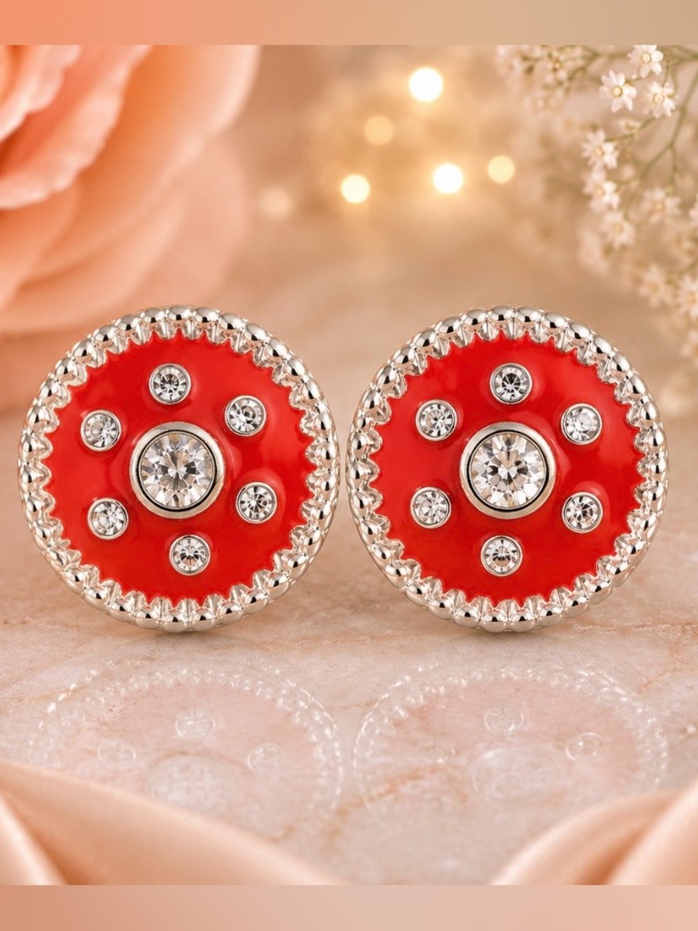 Round Orange Original Dots with Clear Rhinestones